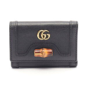 Gucci Diana Bamboo Tri fold Wallet Leather Black